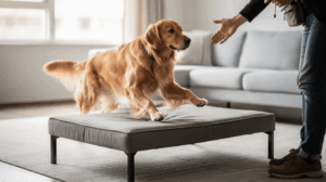Dog holding the place command despite distractions