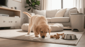 Owner removing household hazards before puppy arrives